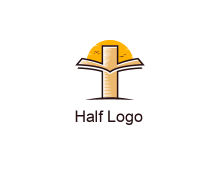 cross and book in front of sun with birds logo