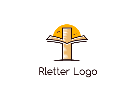 cross and book in front of sun with birds logo