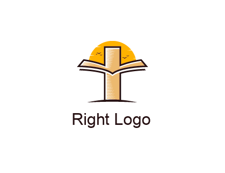 cross and book in front of sun with birds logo