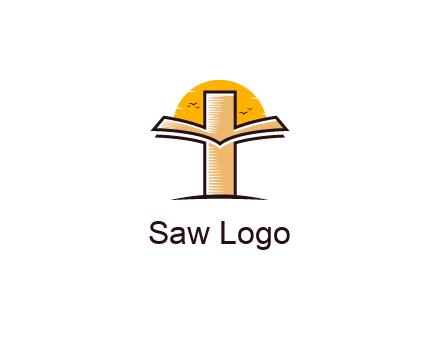 cross and book in front of sun with birds logo