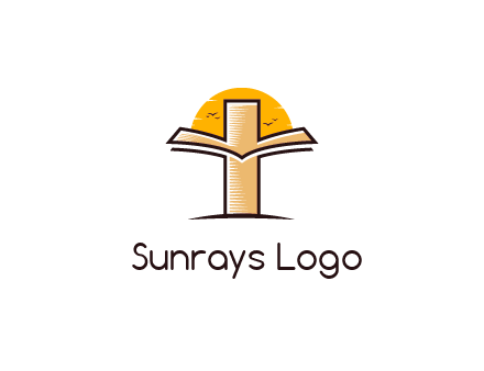 cross and book in front of sun with birds logo
