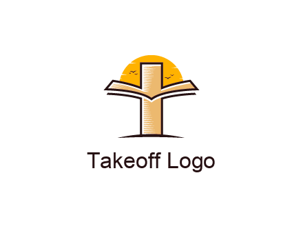 cross and book in front of sun with birds logo