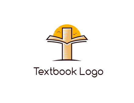 cross and book in front of sun with birds logo