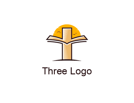 cross and book in front of sun with birds logo