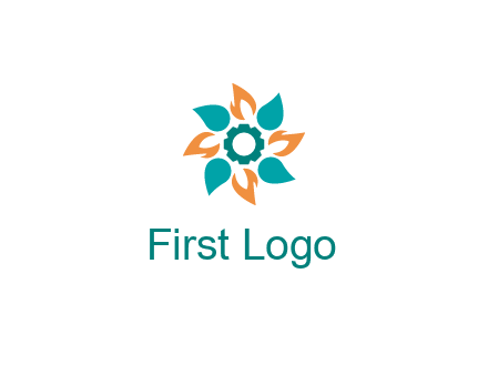 flames and water drops flower with gear in middle icon