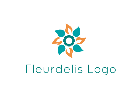 flames and water drops flower with gear in middle icon