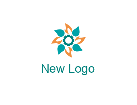 flames and water drops flower with gear in middle icon