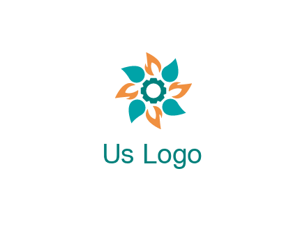 flames and water drops flower with gear in middle icon