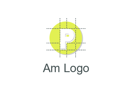 letter P inside a grid on a circular logo
