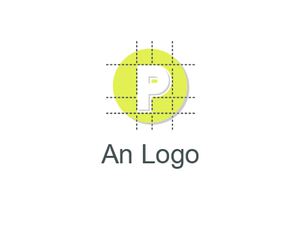 letter P inside a grid on a circular logo