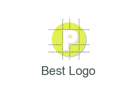 letter P inside a grid on a circular logo