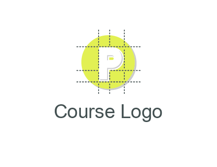 letter P inside a grid on a circular logo