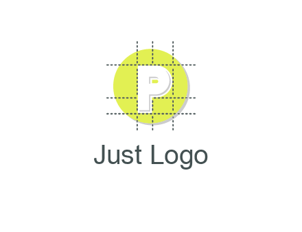 letter P inside a grid on a circular logo