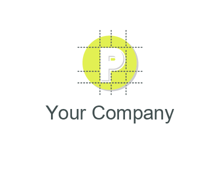 letter P inside a grid on a circular logo
