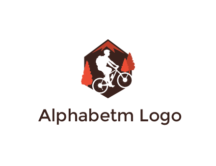 hexagonal mountain biking logo with fir trees