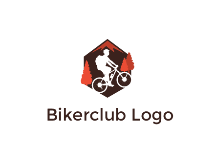 hexagonal mountain biking logo with fir trees