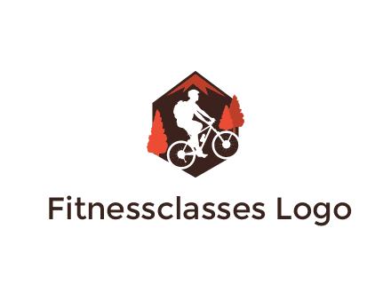 hexagonal mountain biking logo with fir trees