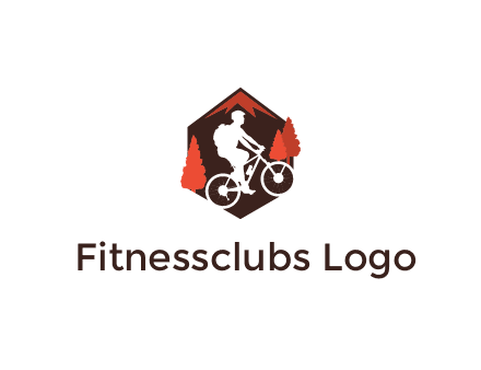 hexagonal mountain biking logo with fir trees
