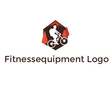 hexagonal mountain biking logo with fir trees