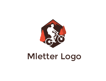 hexagonal mountain biking logo with fir trees