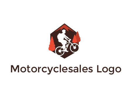 hexagonal mountain biking logo with fir trees
