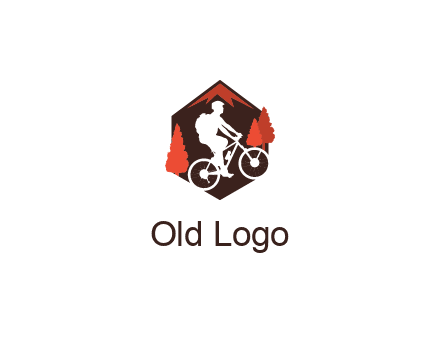 hexagonal mountain biking logo with fir trees