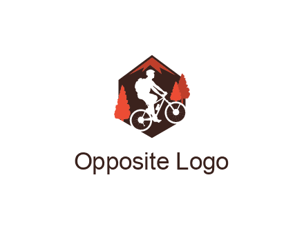 hexagonal mountain biking logo with fir trees