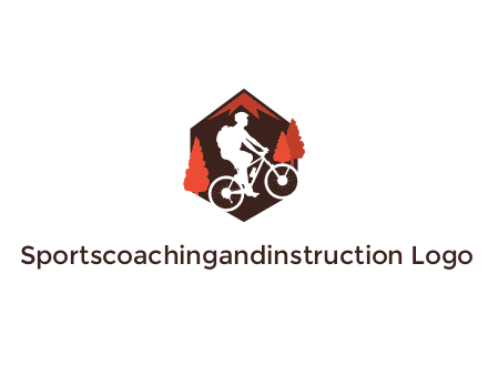 hexagonal mountain biking logo with fir trees