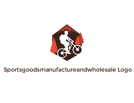 hexagonal mountain biking logo with fir trees