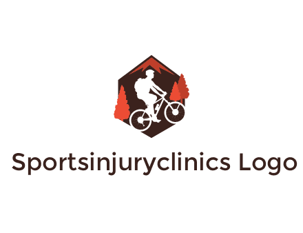 hexagonal mountain biking logo with fir trees