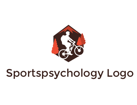 hexagonal mountain biking logo with fir trees