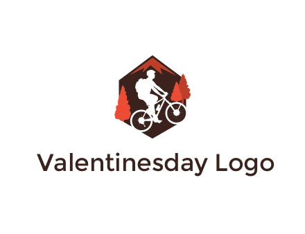 hexagonal mountain biking logo with fir trees