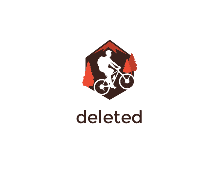 hexagonal mountain biking logo with fir trees