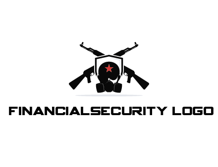army logo with crossed guns behind a soldier wearing a gas mask