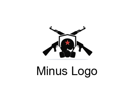 army logo with crossed guns behind a soldier wearing a gas mask