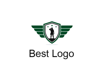 badge with a military man saluting