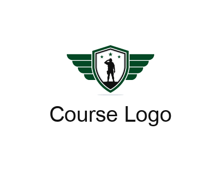 badge with a military man saluting