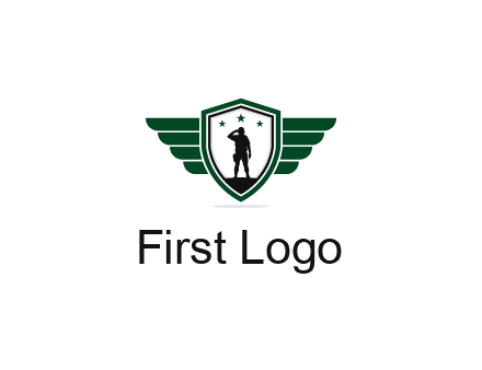 badge with a military man saluting