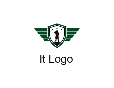 badge with a military man saluting