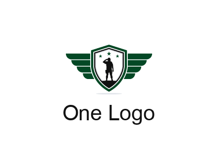 badge with a military man saluting