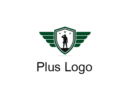 badge with a military man saluting