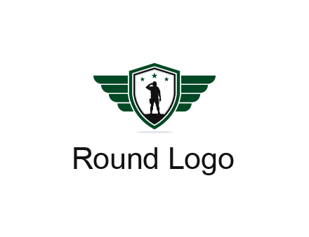 badge with a military man saluting