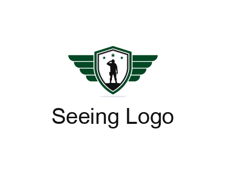 badge with a military man saluting