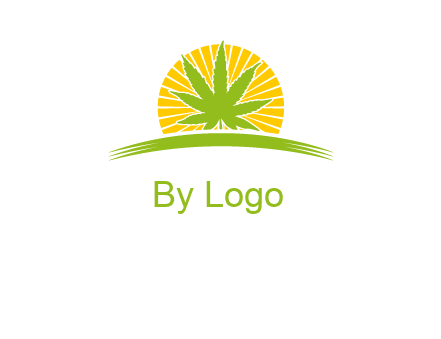 marijuana leaf over the sun setting on the horizon