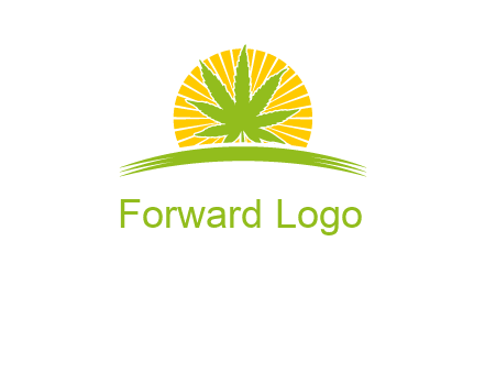 marijuana leaf over the sun setting on the horizon
