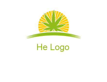 marijuana leaf over the sun setting on the horizon