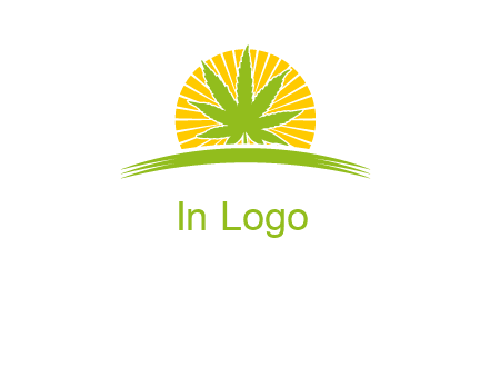 marijuana leaf over the sun setting on the horizon