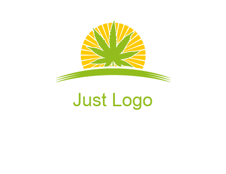 marijuana leaf over the sun setting on the horizon