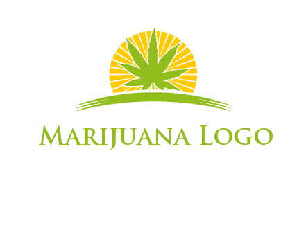 marijuana leaf over the sun setting on the horizon