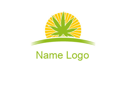 marijuana leaf over the sun setting on the horizon